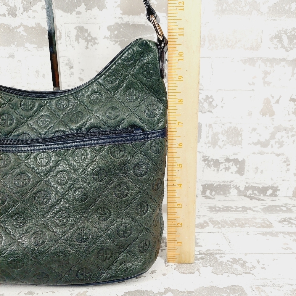 Giani Bernini Green Purse Blue 2Tone Classic Pattern Genuine Leather 0987 - Picture 5 of 14